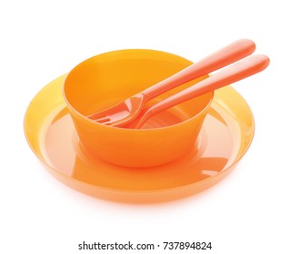 Bright Baby Tableware On White Background