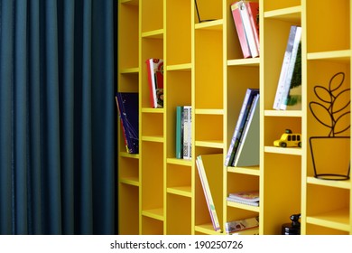 bright and beautiful book shelf in children room