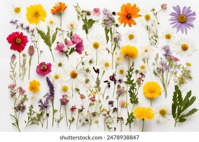 Bright and Beautiful Meadow Flowers Assortment on White - Powered by Shutterstock