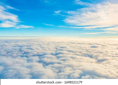 Bright Beautiful Sky With An Airplane Window.