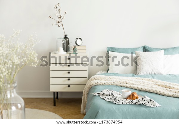 Bright Bedroom Interior Sage Green White Stock Photo Edit