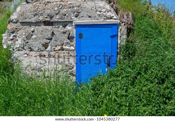Bright Blue Cellar Door Rock Grey Stock Photo Edit Now 1045380277
