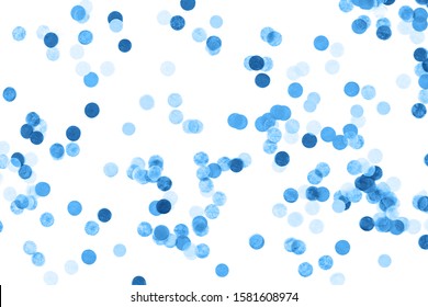 Bright blue confetti isolated on a white background. Festive concept. Children's party, birthday, wedding, celebration. Top view. Copy space.