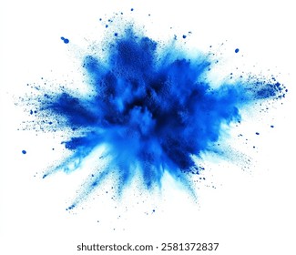 Fondo blanco aislado de la explosión del festival del polvo del color azul brillante de la pintura de Holi