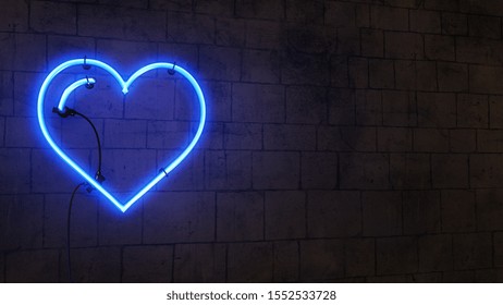 Bright blue neon love heart neon electric sign on a brick wall background. - Powered by Shutterstock