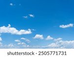 Bright blue sky with fluffy white clouds on a sunny day