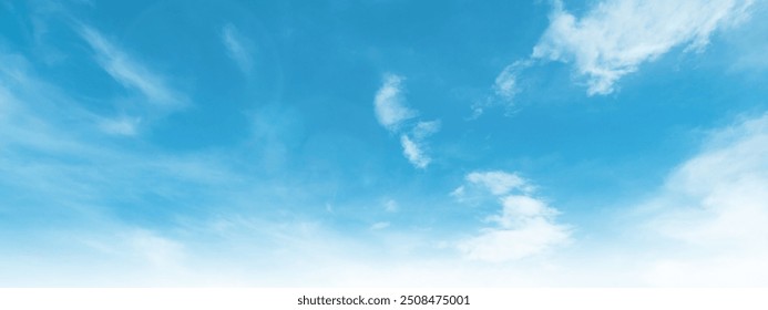 Bright Blue Sky with White Cloud background: A Clear Summer Day with Light Gradients winter cloudy and Nature Beauty texture, Horizon air in summer day. abstract Landscape spring View - Powered by Shutterstock