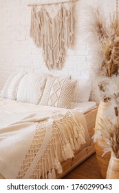 Bright Boho Style Bedroom With Macrame Decor.