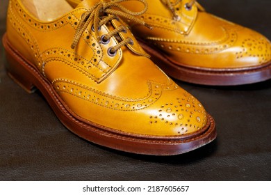 Bright Brown Full Brogue Derby Shoes.