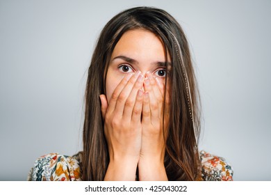 Bright Brunette Girl Covers Her Face Stock Photo 425043022 | Shutterstock