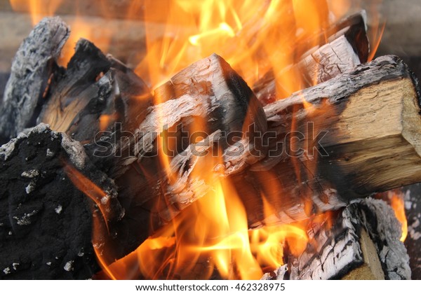 Bright Burning Fire Pine Wood Fireplace Stock Photo Edit Now