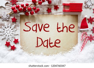 Bright Christmas Decoration, Snow, English Text Save The Date