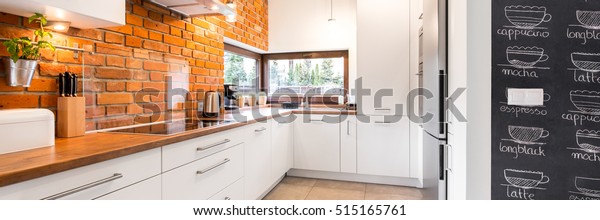 Bright Clean Modern Minimalist Kitchen White Royalty Free Stock