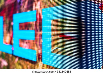Bright colored LED sign at the LED smd screen - close up background