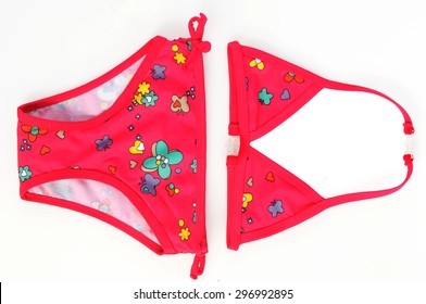 Bright colored swimsuit.children two-piece swimsuit. Isolate on white background. Swimwear