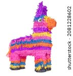 Bright colorful donkey pinata isolated on white background