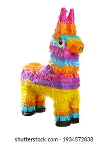 Bright Colorful Donkey Pinata Isolated On White