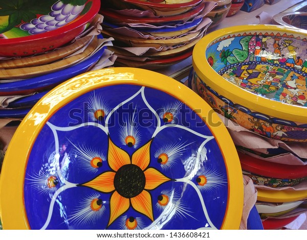 Bright Colorful Handpainted Mexican Pottery Artisan Stock Photo Edit Now 1436608421