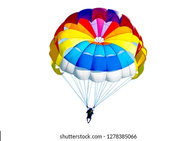 Bright colorful parachute on white background, isolated.