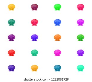 Bright colorful pattern background of multicolred sea shells in grid
