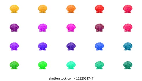Bright colorful pattern background of multicolred shells in rainbow grid