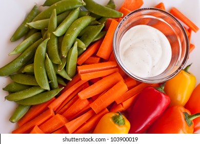 Bright And Colorful Veggie Platter With Ranch Dip