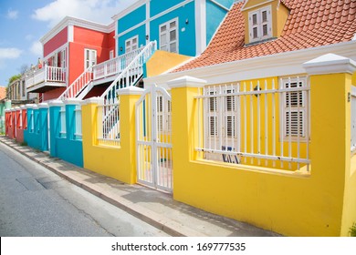 The Bright Colors Of The Dutch Architecture In The City Of Willemstad, Curacao.