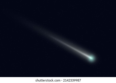 A Bright Comet With Large Dust And Gas Tails. Falling Meteorite, Asteroid, Comet In The Starry Sky. Sci-fi Background. 