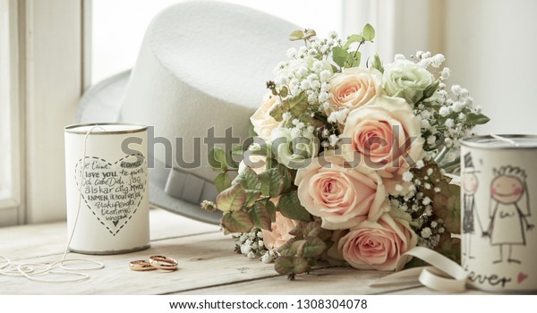 Bright Composition Marriage Day Wedding Rings Stock Photo Edit