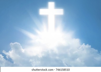 The Bright Cross Over Clouds At Sky Background