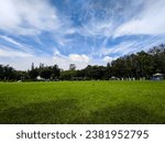 Bright daytime view of the grasslands of Victoria Park, Causeway Bay, Hong Kong