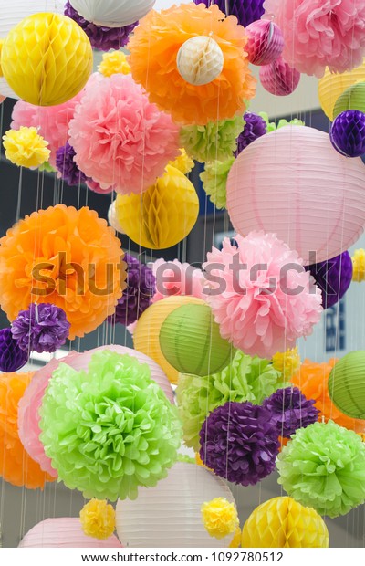 Bright Decorations Paper Colored Pompoms Pompoms Stock Photo