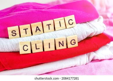 Bright Dry Stack Of Clothes With Wooden Words Static Cling