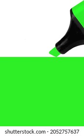 Bright electric fluorescent neon green felt tip pen marker highlighter painting large UFO background, isolated vertical blank empty copy space macro closeup - Shutterstock ID 2052757637