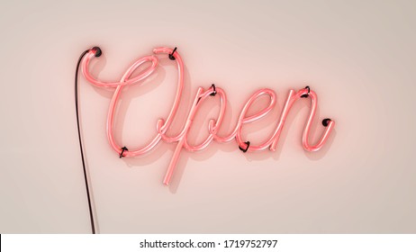 Bright electric neon red sign saying the word Open on a white background, indicating a store, shop, pub or restaurant is now open for business sign. - Shutterstock ID 1719752797