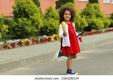 Bright Emotions Of Black Child Going Back To School With A Backpack