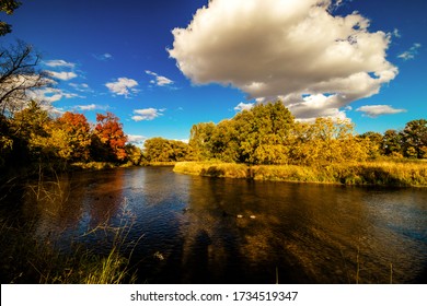 Bright Fall Evening At The Credit River, Mississauga, Ontario, Canada