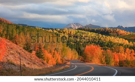 Bright fall foliage along San Juan skyway scenic byway in Colorado