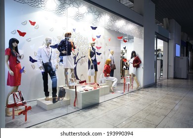 bright and fashionable window of modern european store