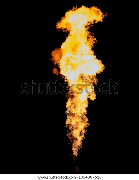 Bright fire, flame jet\
isolated on black