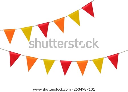 Bright flags on white background. Party decoration