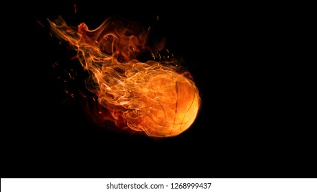 Bright Flamy Symbol On The Black Background. Basketball Ball In Fire. The Sport, Game, Speed Concept