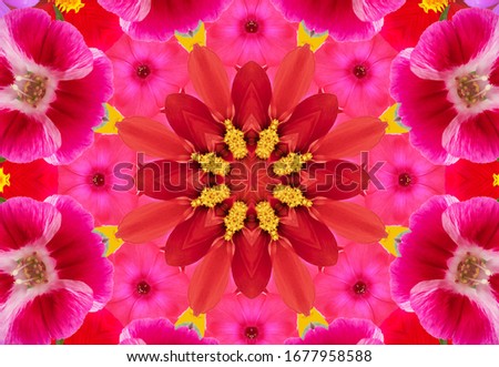 Bright floral pattern of flowers. Kaleidoscope