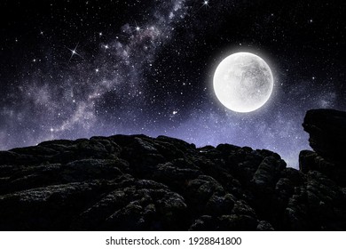 Bright full moon over dark mountain - Powered by Shutterstock