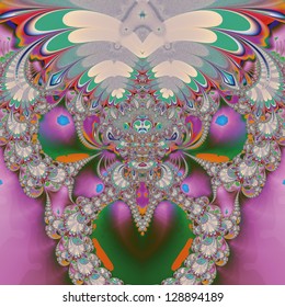 Bright and funky fractal design, psychedelic art, rainbow colors, spring owl