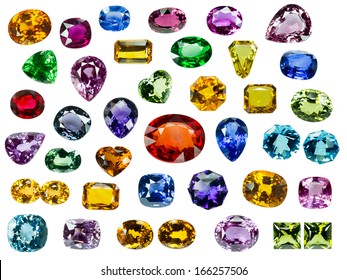 Bright gems on a white background
