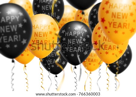 Bright gold and black balloons 2021, Christmas, New Year Balloon with glitter on white background. Isolated. Ballon inscriptions