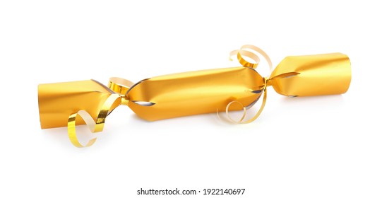 Bright Golden Christmas Cracker Isolated On White