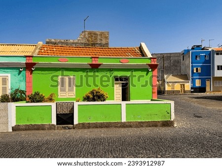 Bright green house in the center of Porto Novo, Cape Verde