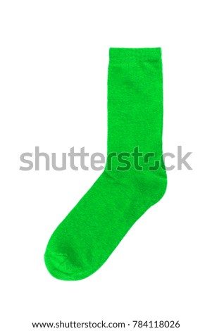 bright green single cotton sock isolated on white background